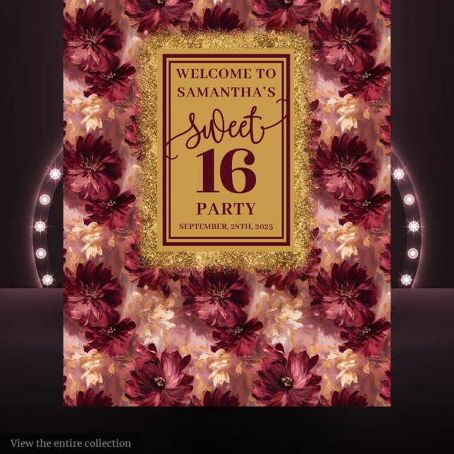 Tapiz Dulce radiante 16 Rubor Borgoña dorado fondo (Radiant Sweet 16 Blush Burgundy Gold Backdrop)