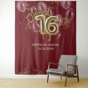 Tapiz Dulce Relieve metalizado dorado 16 globos fondo de