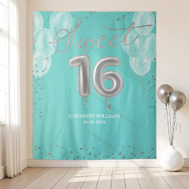 Tapiz Dulce Relieve metalizado plateado 16 Globos Fondo 