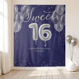 Tapiz Dulce Relieve metalizado plateado 16 Globos Fondo