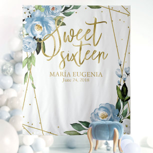 Tapiz Dulces 16 Fondo Floral Azul Polvoriento con Hojas