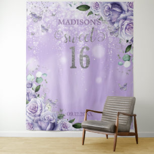 Tapiz Dulces Dieciséis 16 Mariposas Florales Moradas Fot