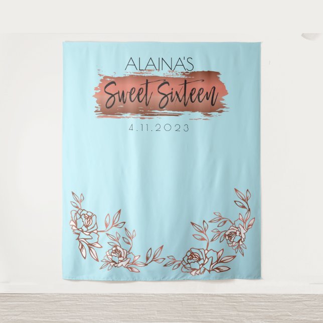 Tapiz Dulces Dieciséis 16 Telón de Fondo de Fiesta Dorad (Anverso)