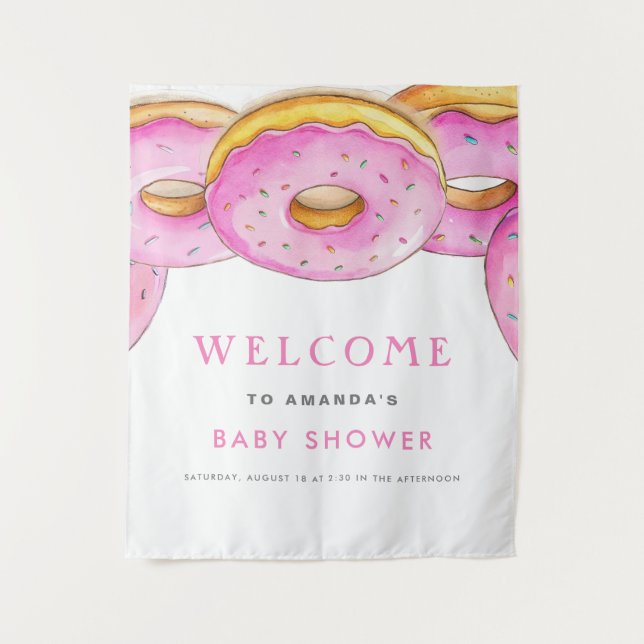 Tapiz Dulces Donas Acuarela Rosa Fiesta de Cumpleaños de (Anverso)