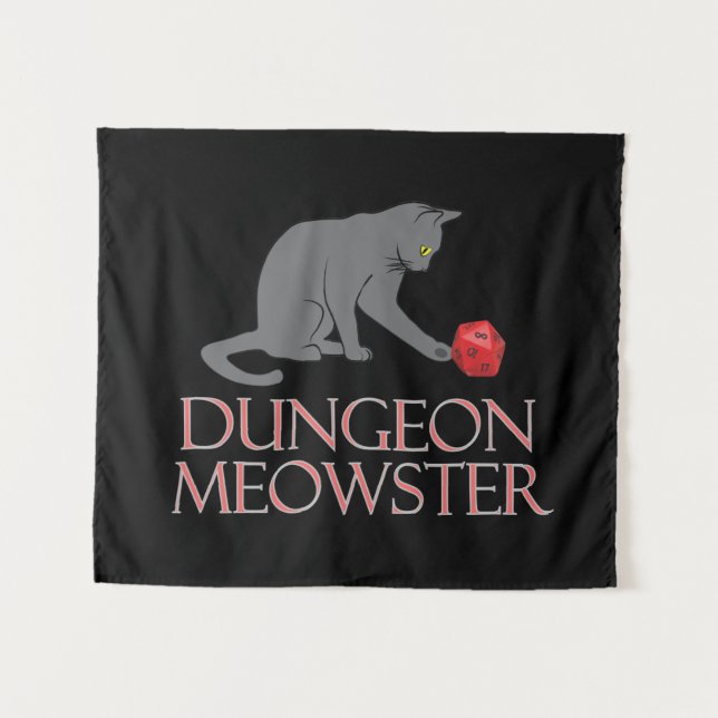 Tapiz Dungeon Meowster Funny RPG Cat con dados (Anverso (horizontal))