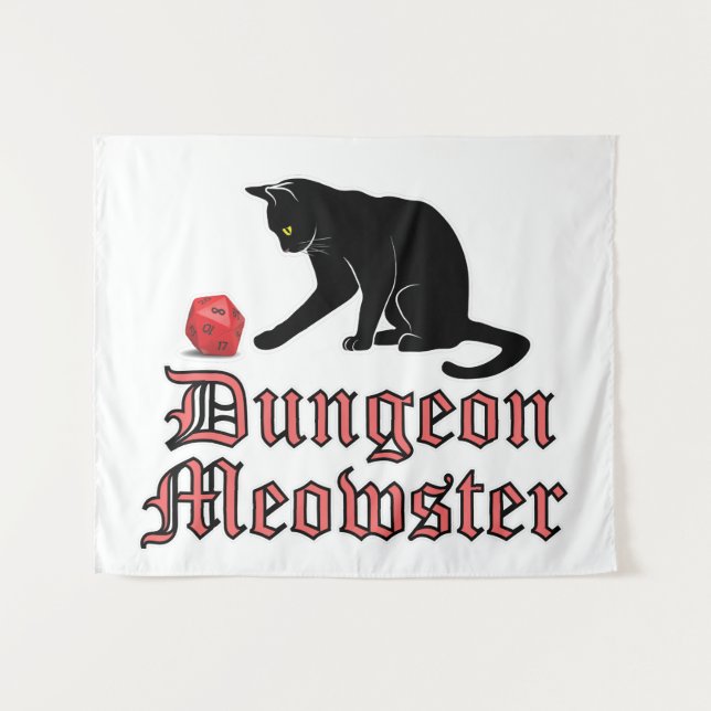 Tapiz Dungeon Meowster Funny RPG Cat con dados (Anverso (horizontal))