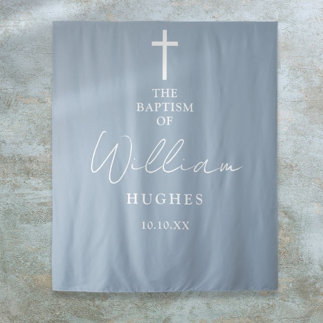 Tapiz Dusty Blue Baptism Christening Foto Fondo (Dusty Blue Baptism Christening Photo Backdrop)