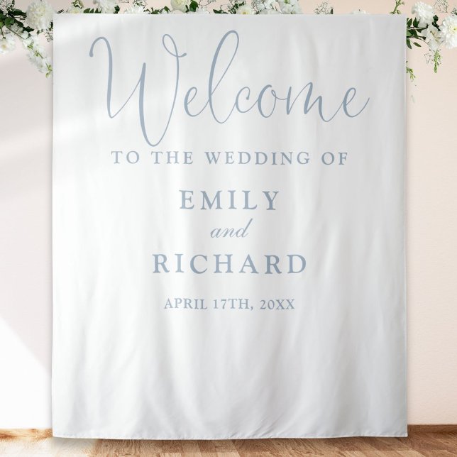 Tapiz Dusty Blue Boda Bienvenida Foto Fondo (Dusty Blue Wedding Welcome Photo Backdrop)