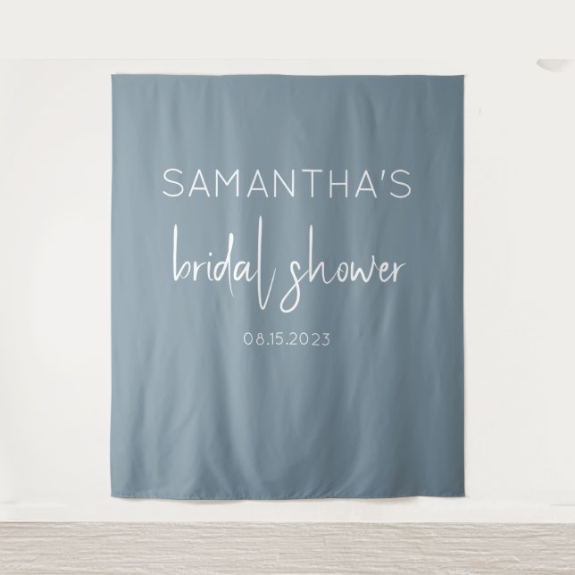 Tapiz Dusty Blue Boho Bridal Shower Backower (Anverso)