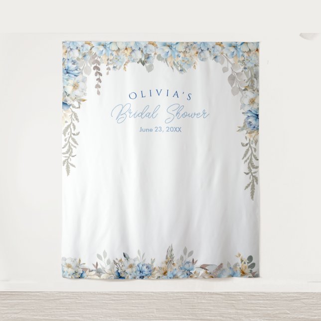 Tapiz Dusty Blue Bridal Shower Photo Booth Fondo (Anverso)