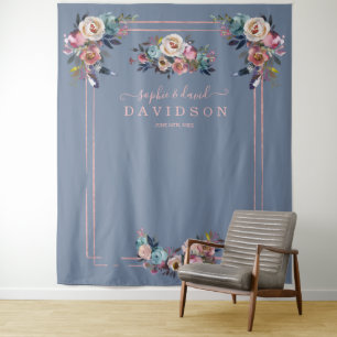 Tapiz Dusty Blue Chic Rosa Floral Rosa Oro Cabina de Fot