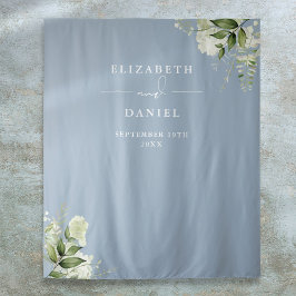 Tapiz Dusty Blue Floral Boda Photo Booth Fondo