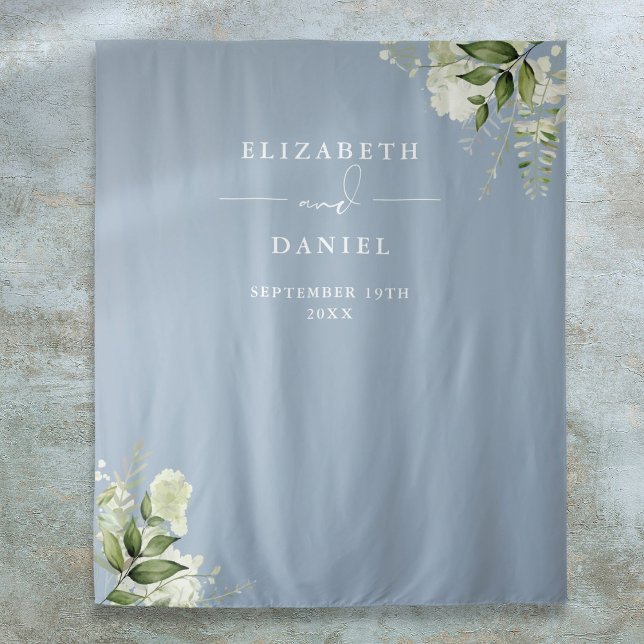 Tapiz Dusty Blue Floral Boda Photo Booth Fondo (Dusty Blue Floral Wedding Photo Booth Backdrop)