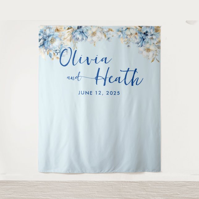 Tapiz Dusty Blue Floral Gold (Anverso)