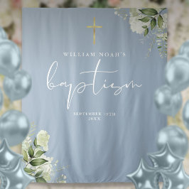 Tapiz Dusty Blue Greenerenery Baptism Photo Backdrop