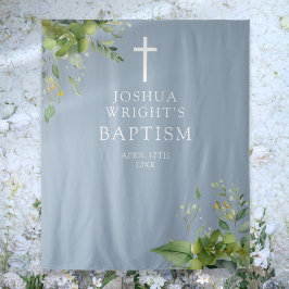 Tapiz Dusty Blue Greenerenery Baptism Photo Backdrop