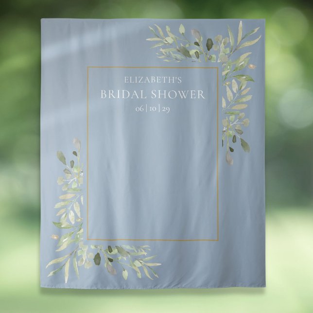 Tapiz Dusty Blue Greenery Bridal Shower (Dusty Blue Greenery Bridal Shower Photo Backdrop)