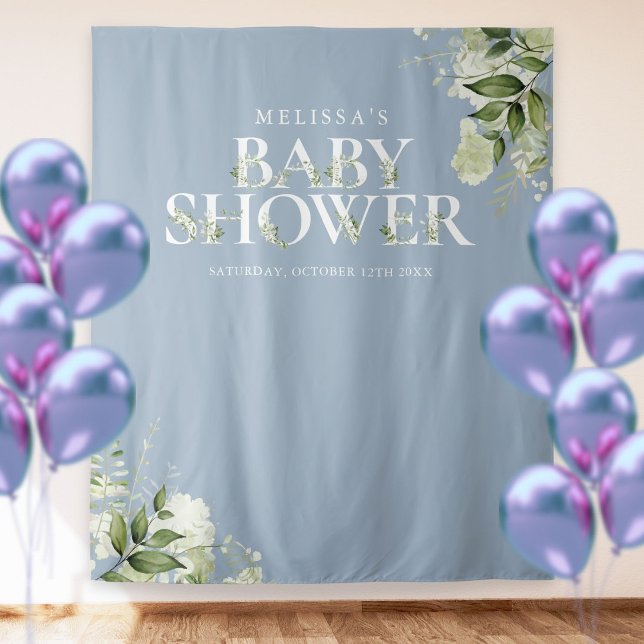 Tapiz Dusty Blue Greenery Foto de fondo de Baby Shower (Subido por el creador)