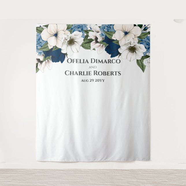 Tapiz Dusty Blue Navy fondo de pared acuarela blanca (Anverso)