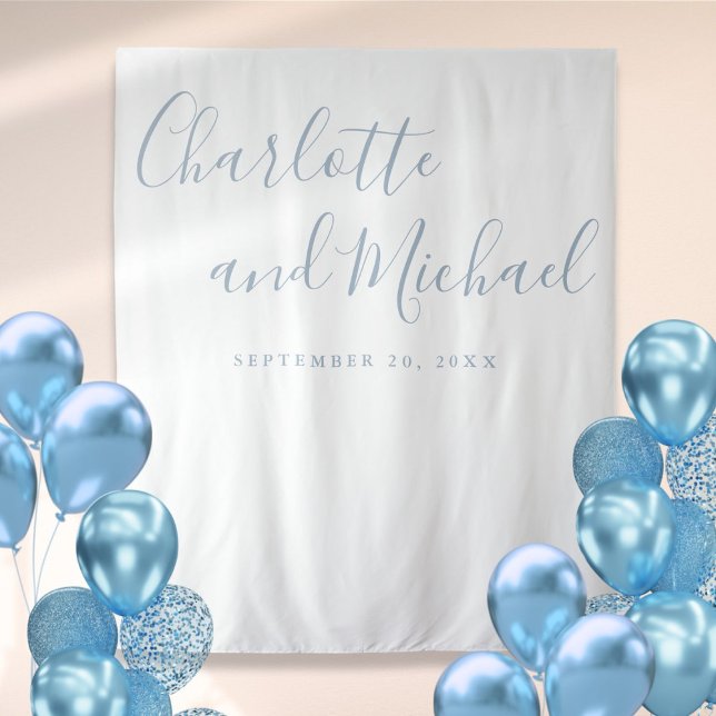 Tapiz Dusty Blue Script Boda Foto Fondo de Booth (Dusty Blue Script Wedding Photo Booth Backdrop)