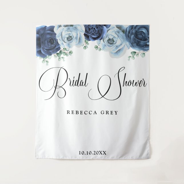Tapiz Dusty Blue Slate Navy Botanal Bridal Shower (Anverso)