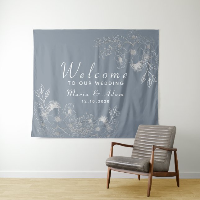 Tapiz Dusty Blue Welcome Boda Backup (In situ (horizontal))