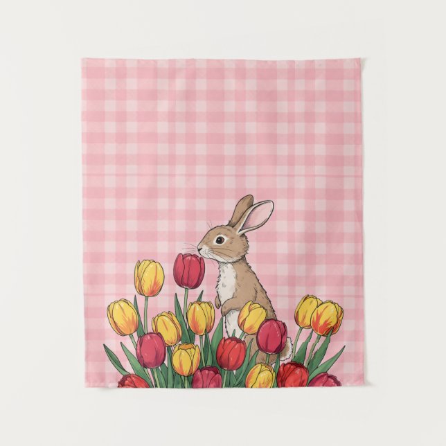 Tapiz Easter Bunny and Tulips Tapestry - Rustic Home  (Anverso)