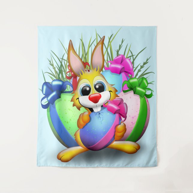 Tapiz Easter Bunny Funny and Cute Character Biting an Eg (Anverso)