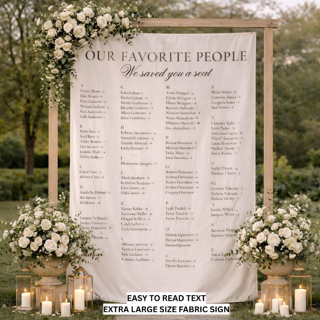 Tapiz Easy To Read Big Fabric Wedding Seating Chart Sign (Subido por el creador)