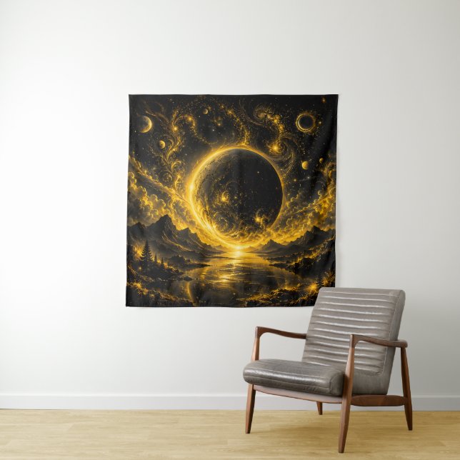 Tapiz Eclipse Oscuro con Filigrana Dorada — Fantasía Cós (In situ)