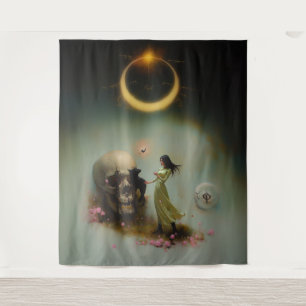 Tapiz Eclipse Priestess Moon Occult Dark Witchy AI Art