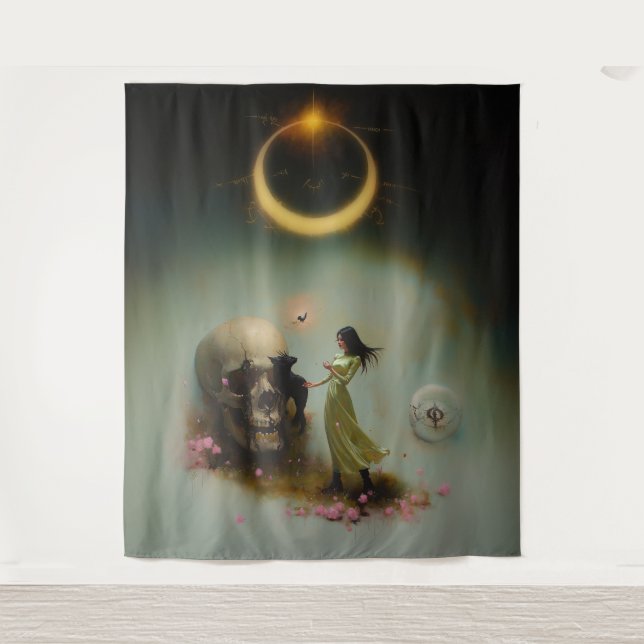 Tapiz Eclipse Priestess Moon Occult Dark Witchy AI Art (Anverso)