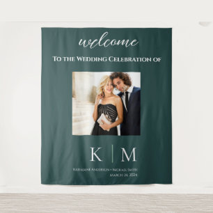 Tapiz Ecologista verde esmeralda y Boda fotográfico blan