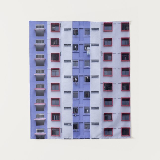 Tapiz Edificio de altura azul y blanco (Anverso)