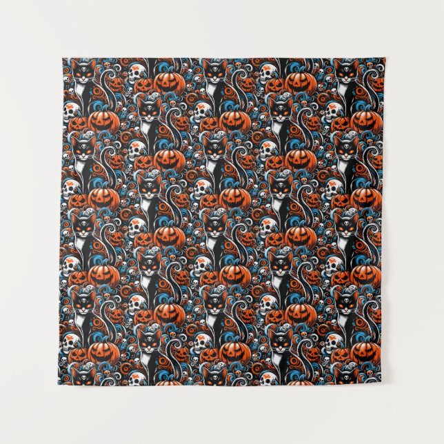 Tapiz Eerie Cat Skulls Halloween (Anverso)