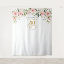 Tapiz Eeucalipto de rosas rosas rosadas de boho 50 cumpl