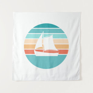 Tapiz Efecto perturbador retro del atardecer + velero