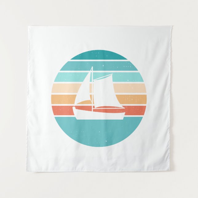 Tapiz Efecto perturbador retro del atardecer + velero (Anverso)