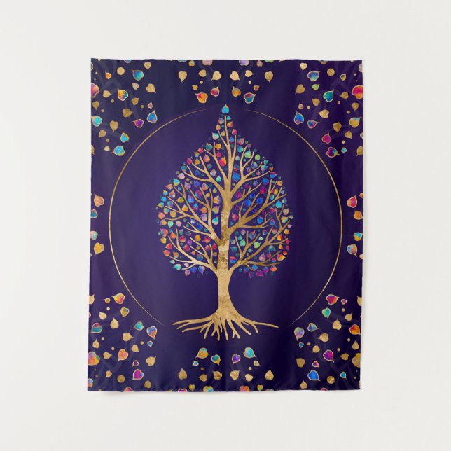Tapiz El árbol Bodhi dorado - hojas coloridas (Anverso)