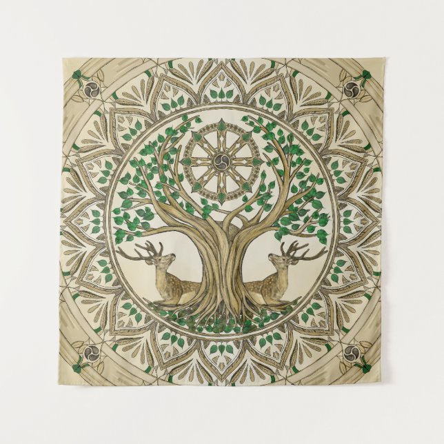 Tapiz El árbol Bodhi, la rueda Dharma (Anverso)