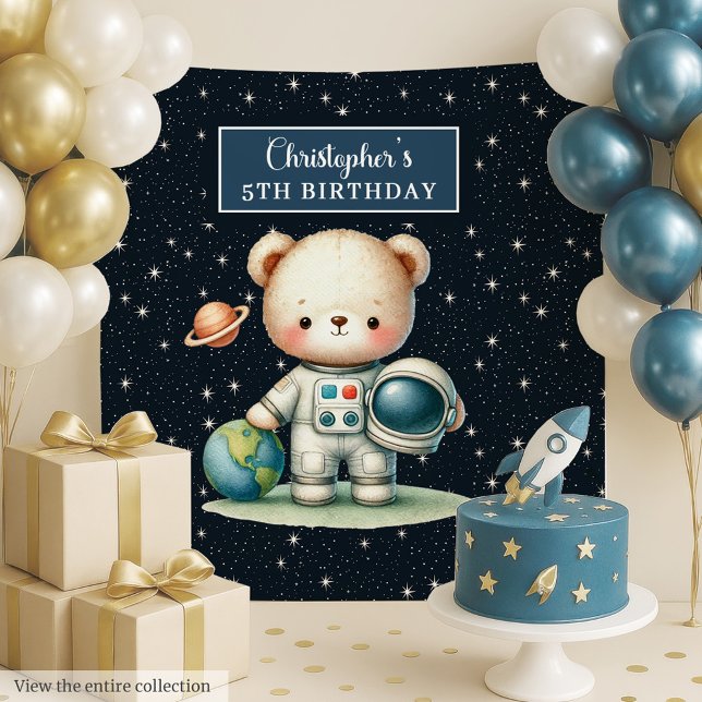 Tapiz El astronauta Teddy Bear Backdrop for Boy's Fiesta (Astronaut Teddy Bear Backdrop for Boy’s Party)