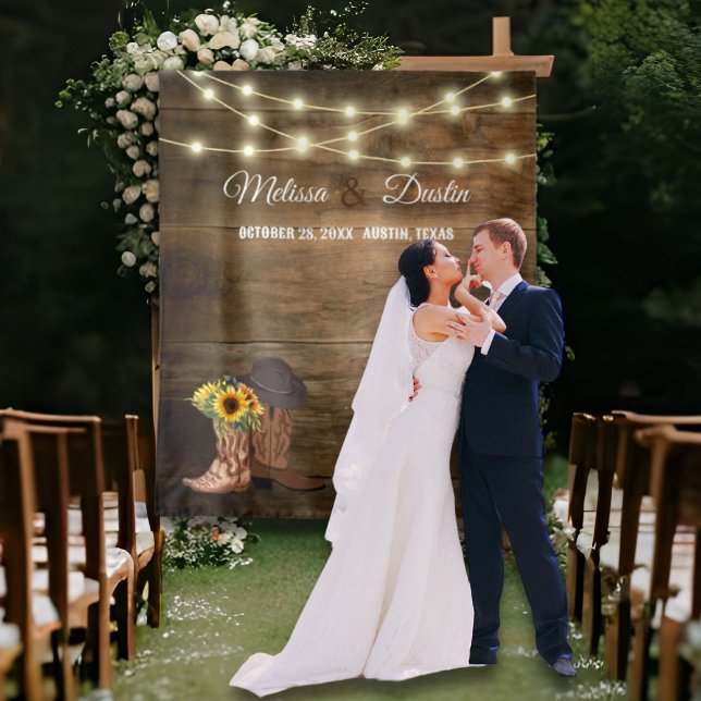 Tapiz El Boda occidental del girasol del Cowboy rústico (Rustic Cowboy Sunflower Western Wedding Backdrop)
