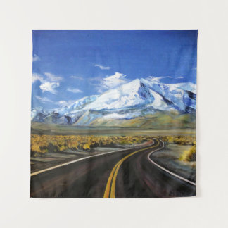 Tapiz el camino a las montañas de aceite paintingasphalt