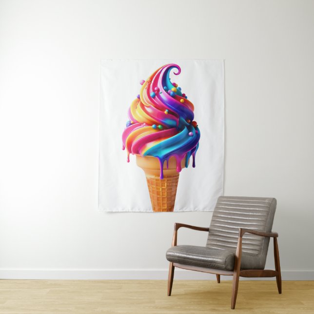 Tapiz El clásico cono de helado vibrante de SlipperyJoe' (In situ)