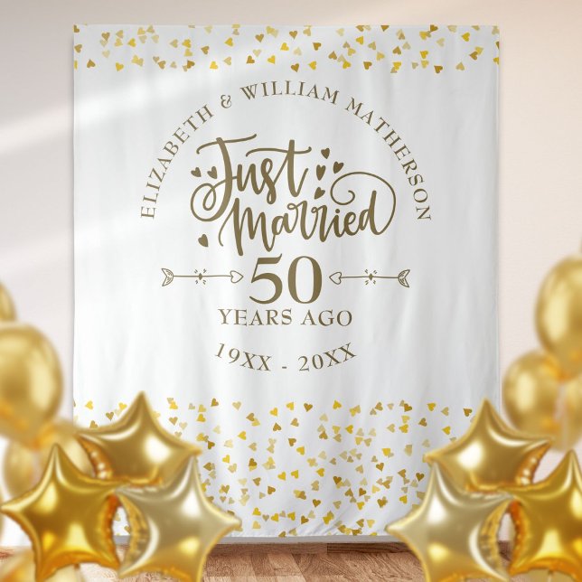 Tapiz El contexto del 50 aniversario del Boda recién cas (Just Married 50th Wedding Anniversary Backdrop)