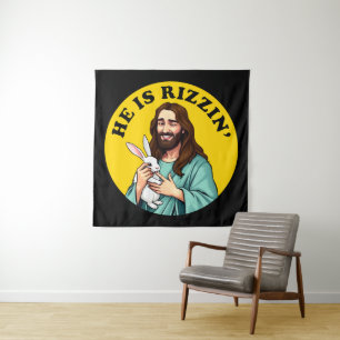 Tapiz Él es Rizzin Funny Día de Pascua Cristiana Jesús
