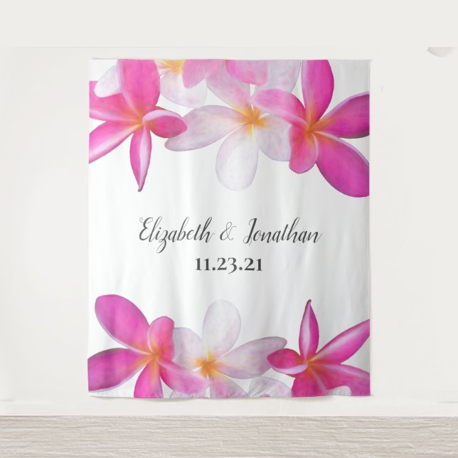 Tapiz El fondo Boda floral de Plumeria Rosa Beach Hawaii (Anverso)