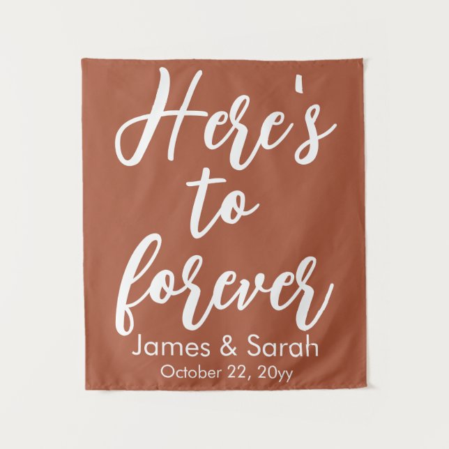 Tapiz El fondo de Terracotta Boda aquí es para siempre (Anverso)