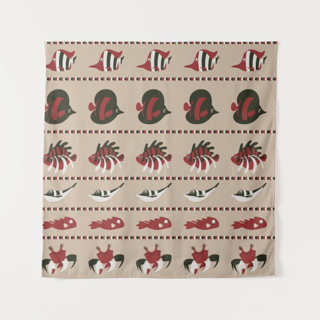 Tapiz El fondo marino con vida marina - cangrejo y di (Anverso)