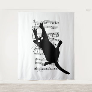 Tapiz El gato cuelga de notas musicales